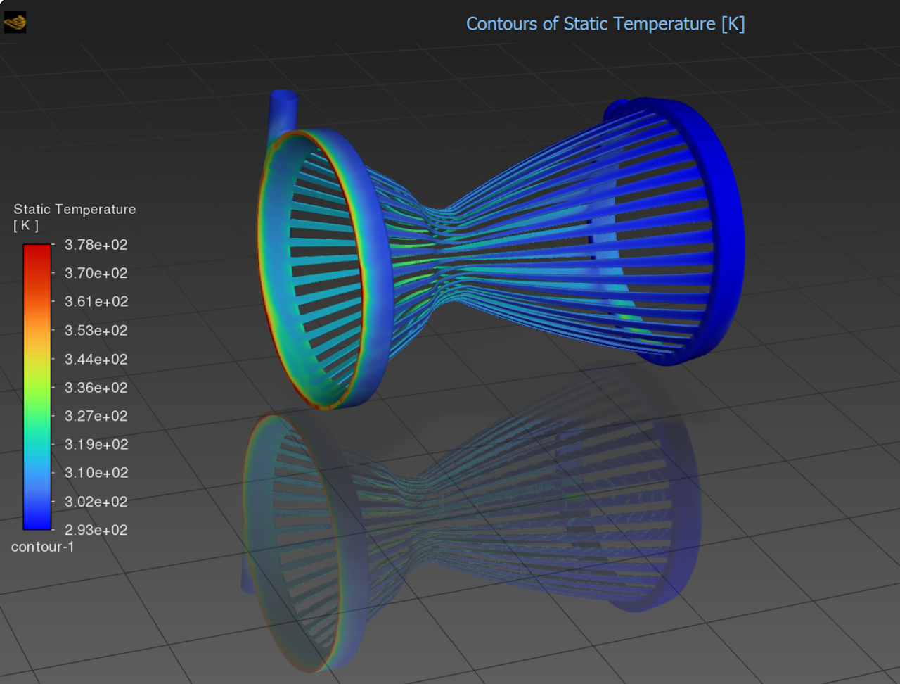 CHT contour of static temperature, throat view